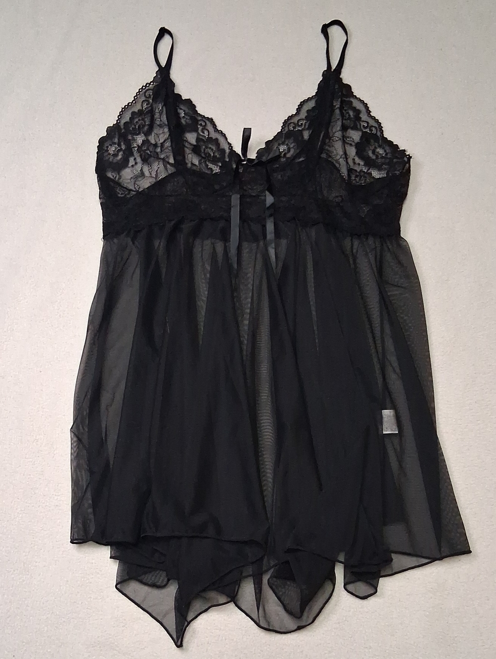 Sheer Black Lace Babydoll Chemise with Ribbon Detail